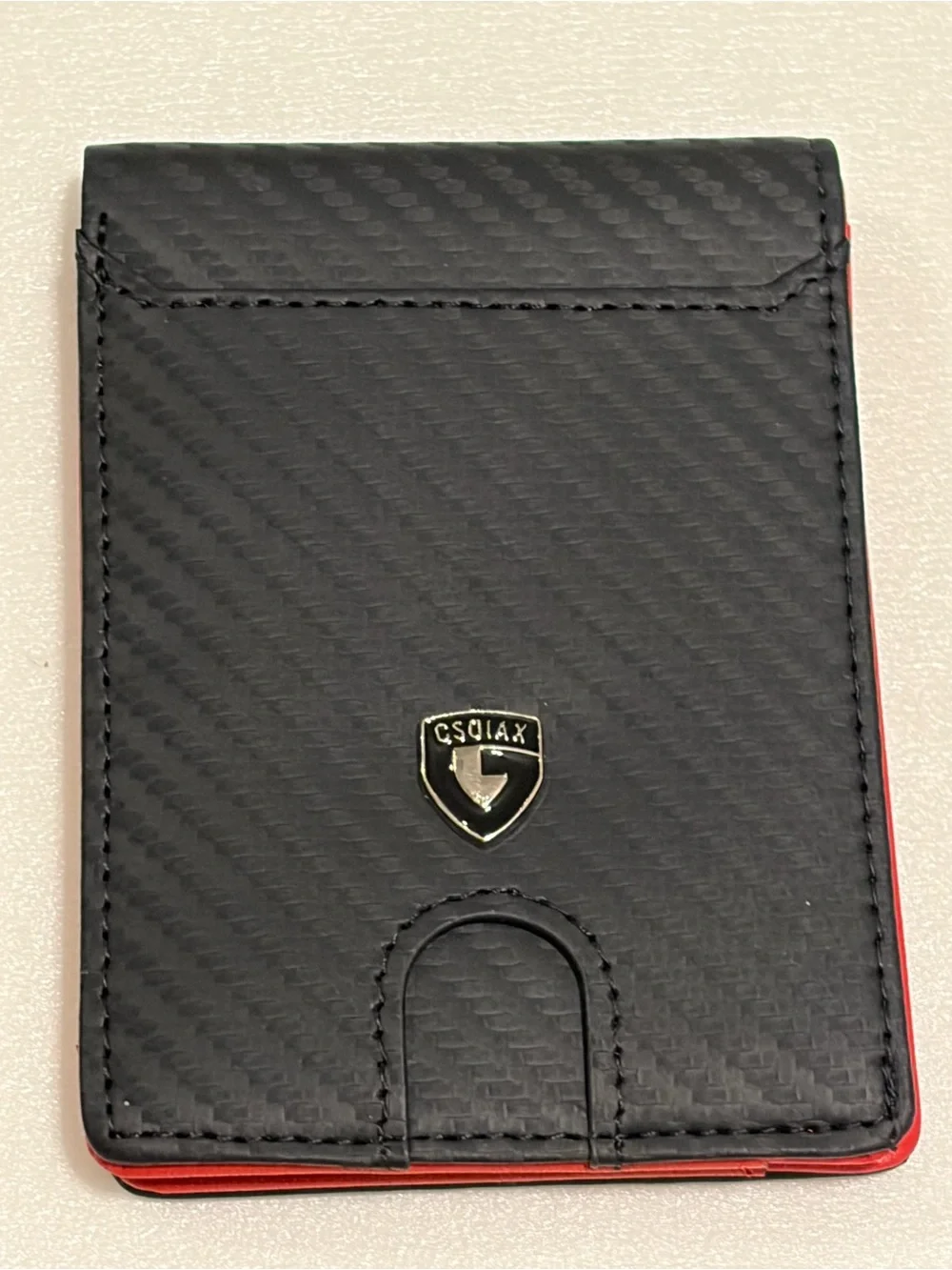 GSOIAX Slim Wallet for Men RFID Blocking Carbon Fiber Front Pocket Black/Red